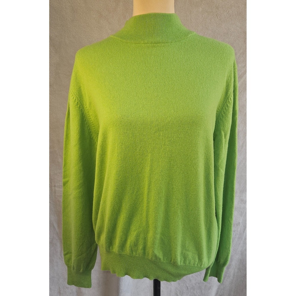 Westbound Women's L 100%‎ Cashmere Green Mock Neck Turtleneck Sweater Soft Knit